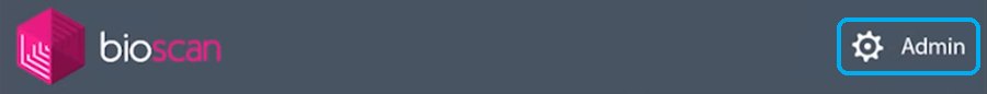 The bioscan 817 top bar, with the Admin button highlighted in the top right corner