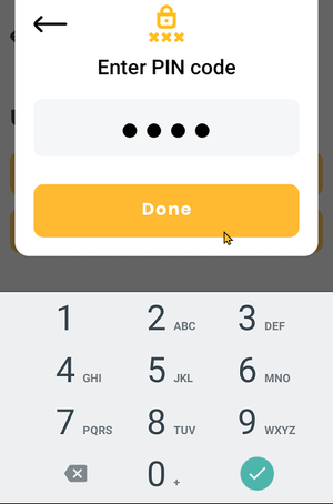 The bt505's Enter PIN code screen with the on-screen keypad.