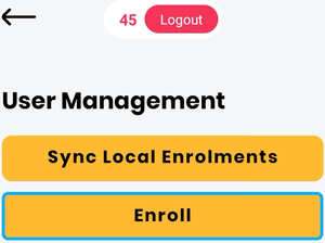 The bt505's User Management screen with the Enroll button highlighted.